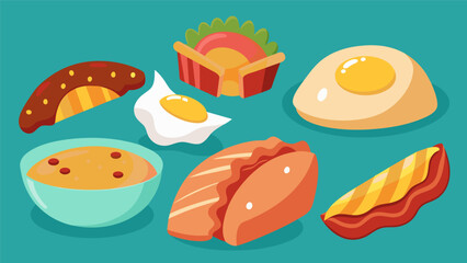 A sight to behold as a wide variety of empanadas from the classic beef and potato to the unexpected bacon and egg are arranged in an enticing display.. Vector illustration