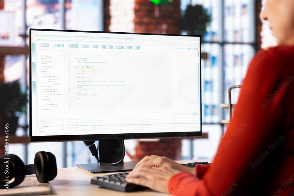 Poster person typing into an ai chatbot system to automate her workflow at home office, uses the web virtua