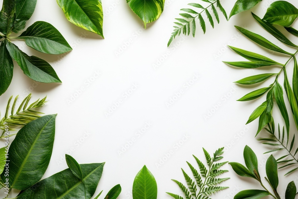 Aufkleber natural green leaves arranged on a simple background creating an aesthetic and serene atmosphere sui