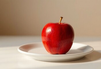 red apple sitting on top of a white plate