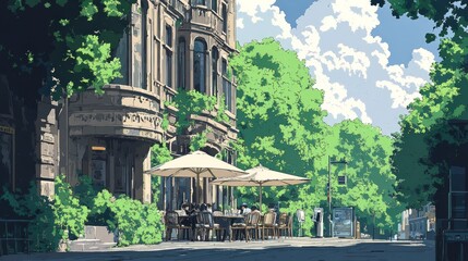 Obraz premium Outdoor cafe scene, sunny day in a city