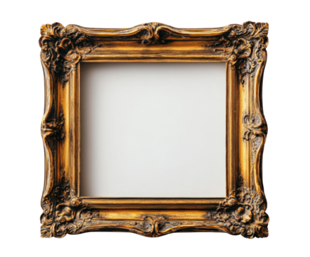Artistic gold frame for blank gallery isolated on transparent background