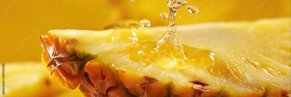 Poster Juicy Pineapple Slice Illuminated by Sunlight With Droplets of Juice Reflecting Light Generative AI