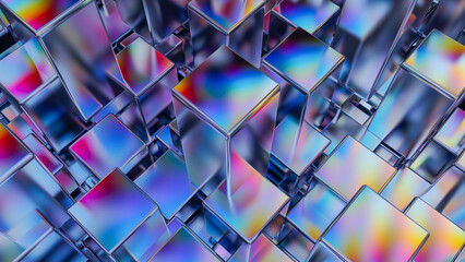 3d Abstract neon box background. Holographic Iridescent futuristic background. 3d rendering illustration not AI