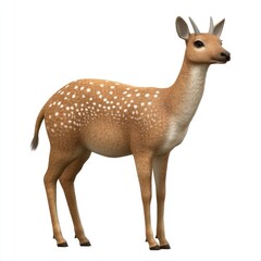 Fototapeta premium A spotted deer stands in profile view.