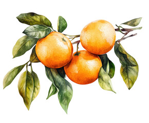 Fresh oranges on branch nature scene watercolor lush environment isolated on transparent background