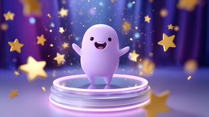 Fototapeta premium 3D cartoon ghost, purple creature, starry night, magical scene, fantasy character
