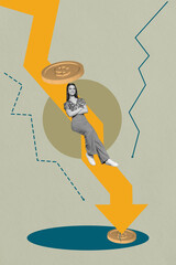 Sketch vertical poster image collage of happy businesswoman stand arrow decline statistics pressure...