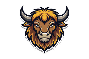 Fierce cartoon bull head showcases intimidating eyes and detailed horns against a white background
