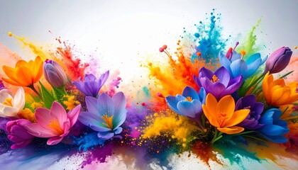 Abstract border frame of flowers painting with spring flowers Crocus background graphic resource