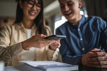 young japanese female entrepreneur scan document
