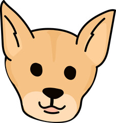 Chihuahua face flat color cartoon dog face vector illustration