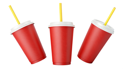 disposable beverage containers: essential elements of modern takeaway culture isolated on white background.