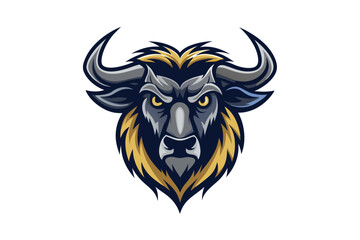 Grey bull animal head mascot shows a fierce expression in a detailed vector