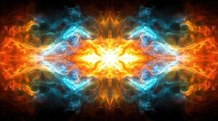 Obraz premium Intricate symmetrical design of vibrant orange and teal energy.