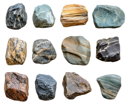 Exploring unique rock varieties nature view isolated on transparent background