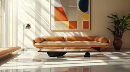 Contemporary living room scene with modern furnishings.