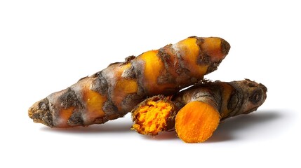 Organic fresh turmeric root front view showcasing vibrant color and texture for culinary ingredient promotion