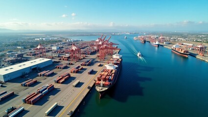 Obraz premium Port Aerial View of a Large Container Ship