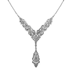Delicate matte sterling silver Y necklace with intricate filigree metalwork perfect for elegant layered jewelry