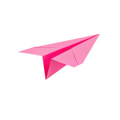 Naklejka premium A close up of a single pink paper airplane isolated on a showing its details on transparent background