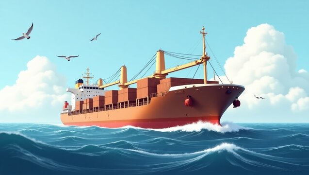 Cargo Ship Ocean Water - Cargo Ship on Open Ocean Waters