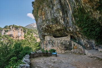 Hermitage of San Úrbez in the Añisclo Canyon in the Ordesa and Monte Perdido National Park (Huesca, Aragon, Spain)