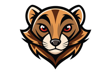 Cartoon honey badger head sports a determined gaze, showcasing striking red eyes and fierce nature