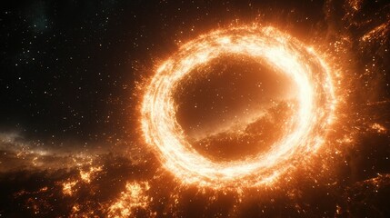 Obraz premium Fiery ring of light in a vast cosmic landscape.