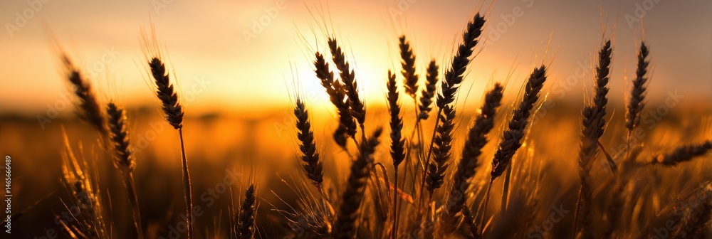 Poster golden wheat stalks sway in a field during a breathtaking sunset with warm hues painting the sky gen