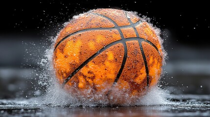 Orange basketball in mid-air, water splashing