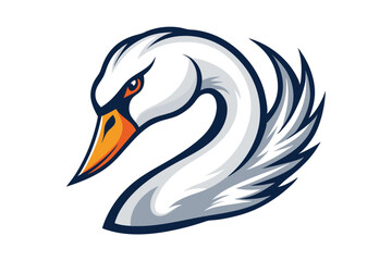 Elegant white swan reveals a sharp gaze with its intense orange eye