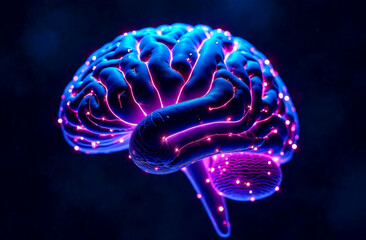 Glowing brain.
Brain and neural connections. Neural network of the future. Digital thinking.