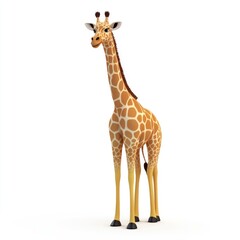 Fototapeta premium Smiling giraffe, standing tall against a white background.