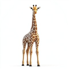 Obraz premium A Rendered Giraffe Poses Against a White Background.