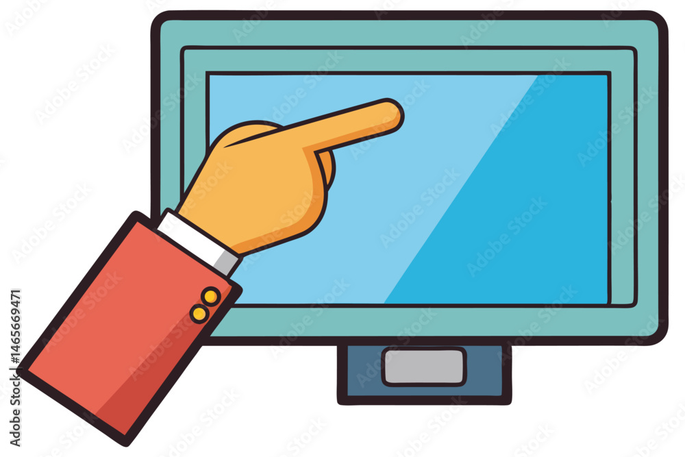 Aufkleber vector illustration of a hand pointing at a computer screen displaying a website interface in a cont