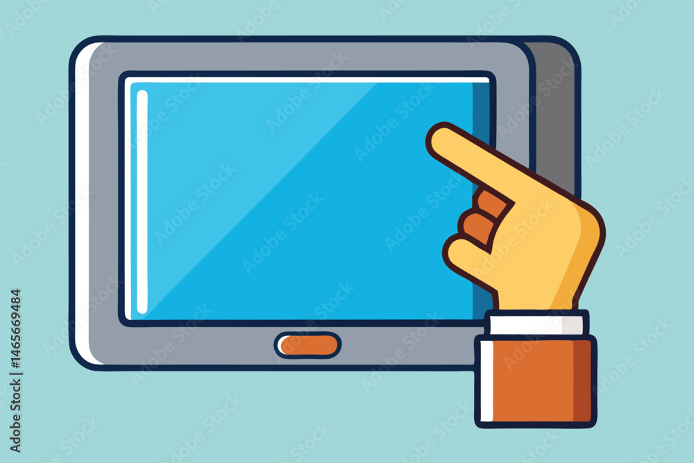 Aufkleber vector illustration of a hand pointing at a computer screen displaying a website interface in a cont