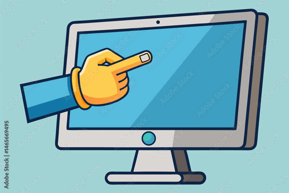 Aufkleber vector illustration of a hand pointing at a computer screen displaying a website interface in a cont