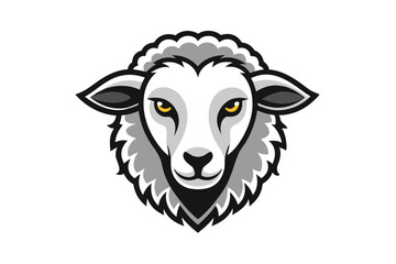 Stylized sheep face with yellow eyes, showcasing fluffy gray and white wool detail