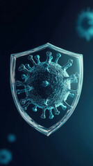 Fototapeta premium Virus particle encased in digital glow with protective shield for medical and science concepts