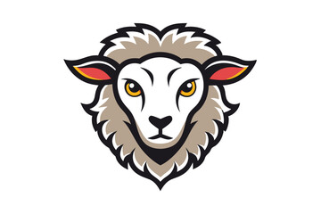 Frontfacing sheep head logo showcases white face with woolly beige fur around it
