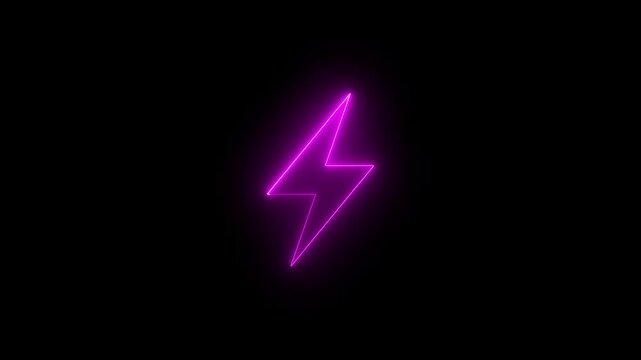 Neon purple color battery charging power icon. Energy Icon Animation, neon Electric Icon Animation With Glowing Circle, Light Energy Ecology Background.
