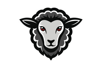 Sheep face with red eyes showcases a gray and black color scheme here