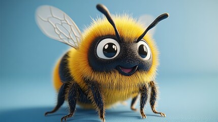 Fototapeta premium Cute cartoon bee with big eyes and fluffy fur