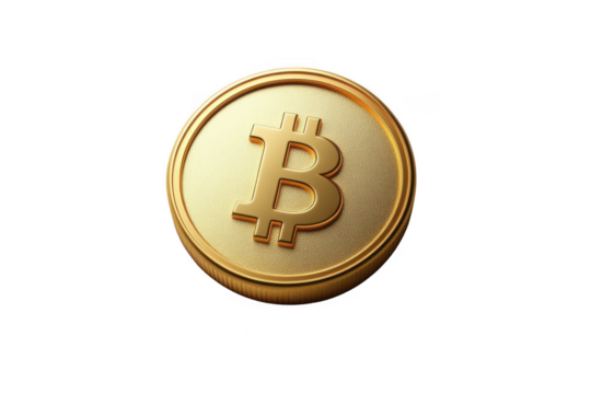 Golden bitcoin cryptocurrency coin on white background on transparent background