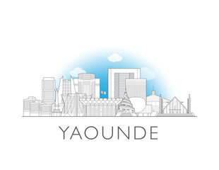 Naklejka premium Yaounde, Cameroon cityscape illustration skyline drawing