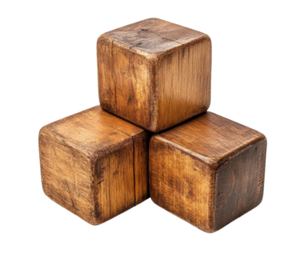 Wooden blocks stacked in a triangular formation isolated on transparent background