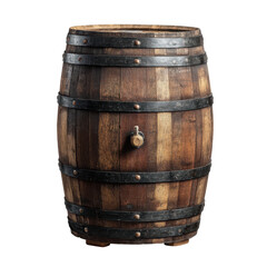 Fototapeta premium Rustic wooden barrel stands alone on a transparent background, embodying the essence of timeless craftsmanship and vintage charm