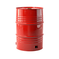 Vibrant red barrel standing alone, symbolizing industrial strength and durability in an isolated world