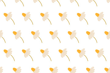 Pattern of delicate flowers with yellow centers on a white background